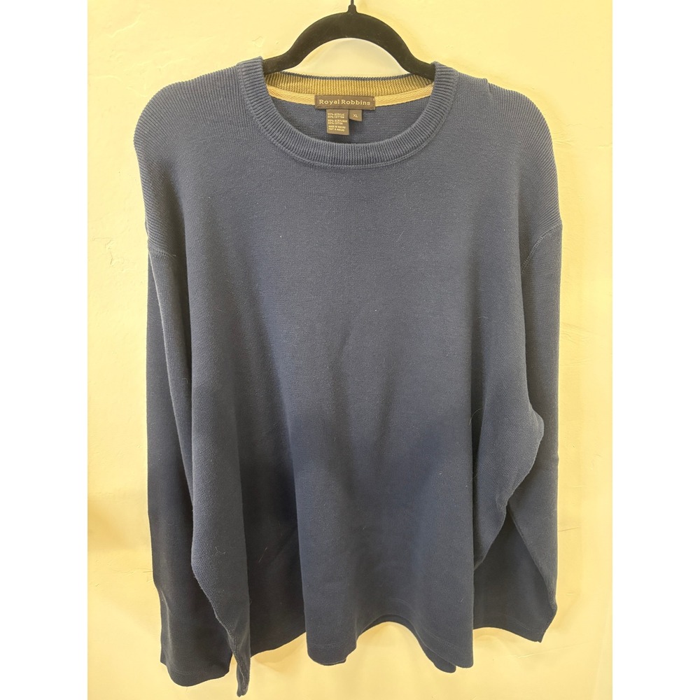 Royal Robbins Mens XL Navy Blue Crewneck Cotton Blend Knit Sweater 77043